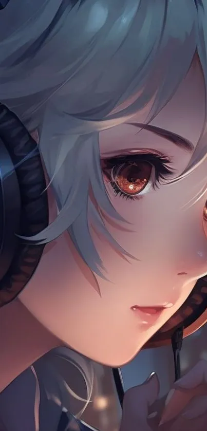 Anime character with headphones close-up wallpaper.