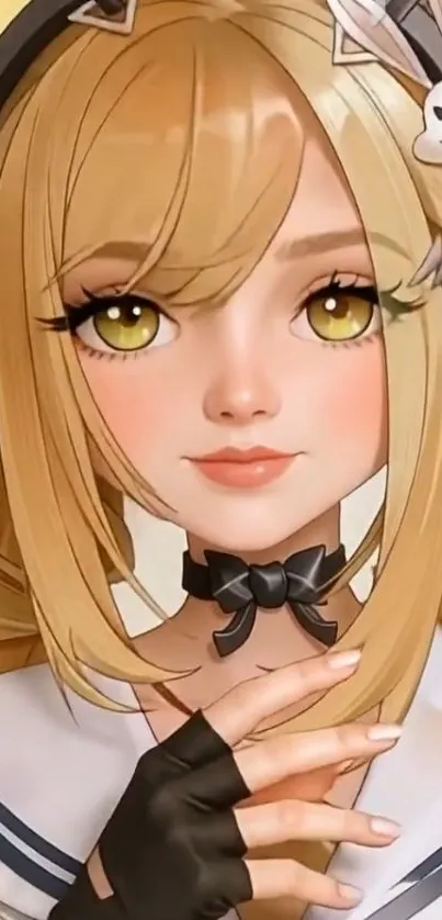 Anime girl with headphones and blonde hair.