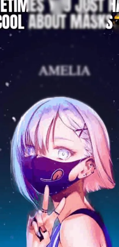 Anime girl with mask against a starry blue background.