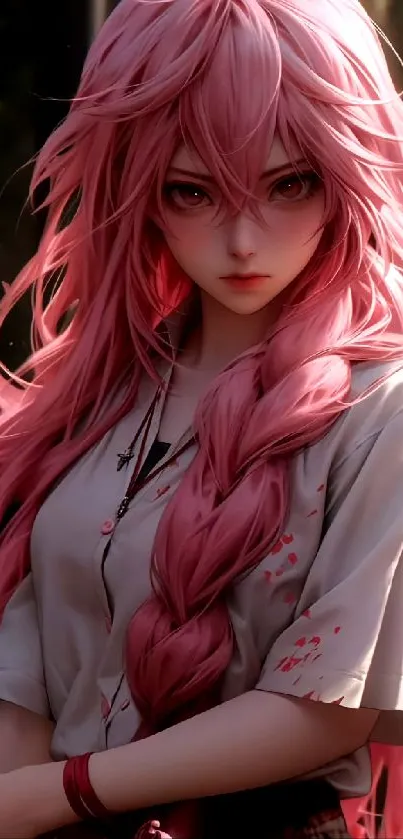 Anime girl with long pink hair and detailed design.