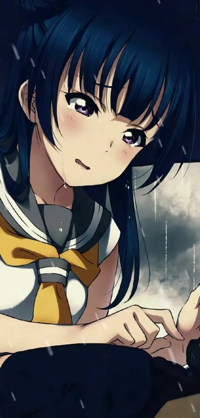 Anime girl holding an umbrella in artistic style.