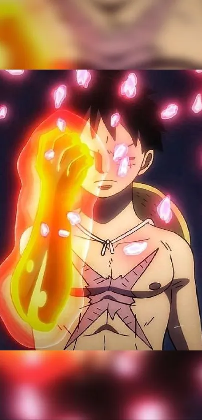 Anime character with glowing energy and vibrant particles.