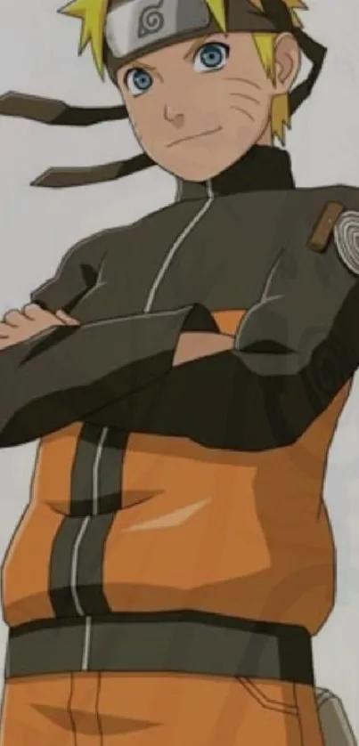 Anime character in black, orange attire with a confident stance.