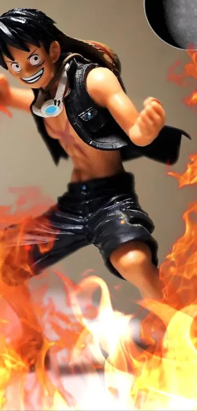 Anime hero action figure surrounded by fierce flames.