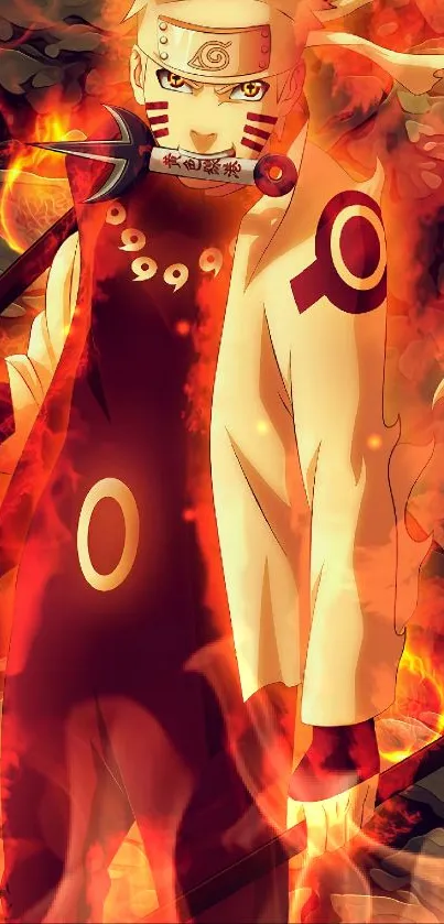 Anime hero surrounded by vibrant flames.