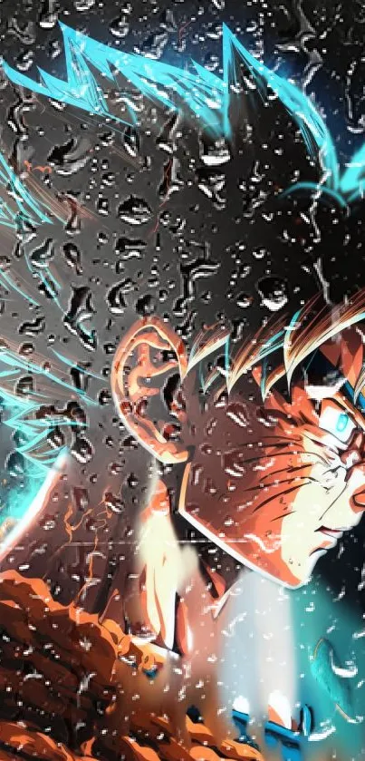 Anime hero with electric aura in rain wallpaper.