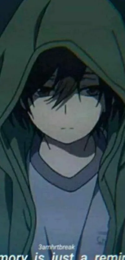 Anime boy with hoodie in moody scene.