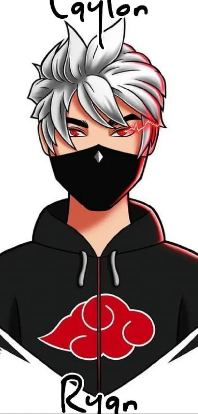 Anime character with hoodie and mask in stylish art design.