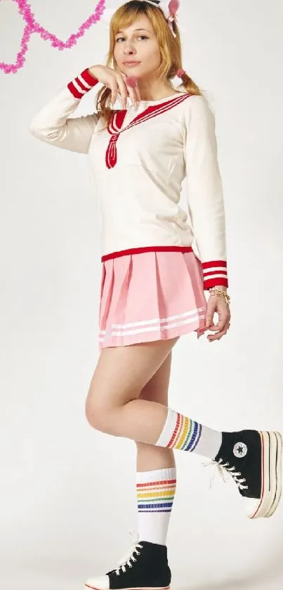 Anime-inspired girl in sailor outfit for cosplay wallpaper.