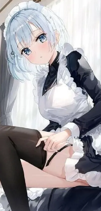 Anime maid character in a serene setting with elegant details.