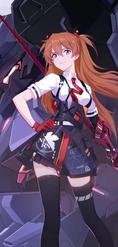 Anime girl with long hair in a mecha-themed outfit.