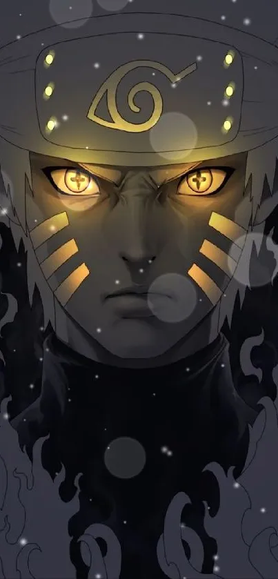 Anime Naruto with fiery golden eyes and dark flames mobile wallpaper.