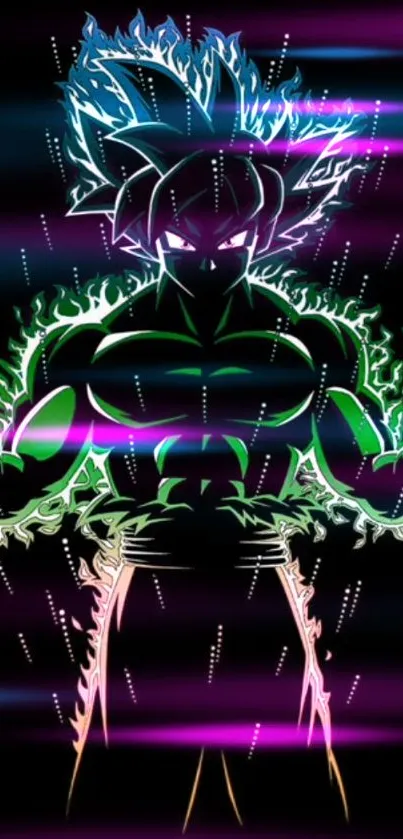 Anime character in vibrant neon silhouette with energy aura.