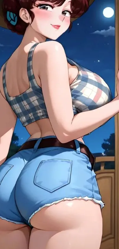 Anime character in a night scene with moonlight.