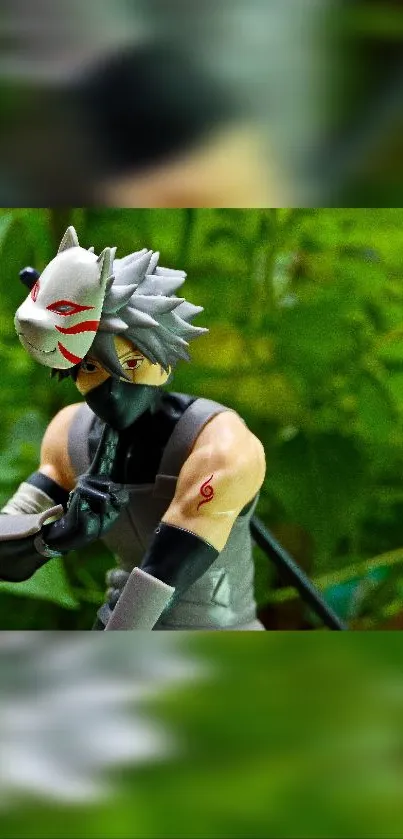 Anime ninja character with mask in a lush green setting wallpaper.