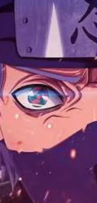 Close-up of an anime ninja eye in purple tones.