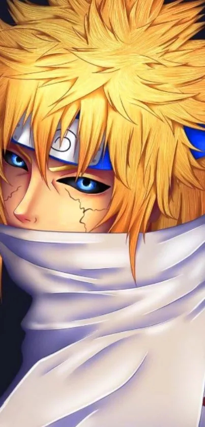 Anime ninja with blonde hair and blue eyes mobile wallpaper.