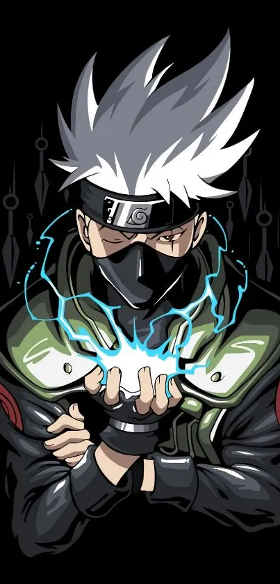 Anime ninja with electrifying power on a stylish phone wallpaper.