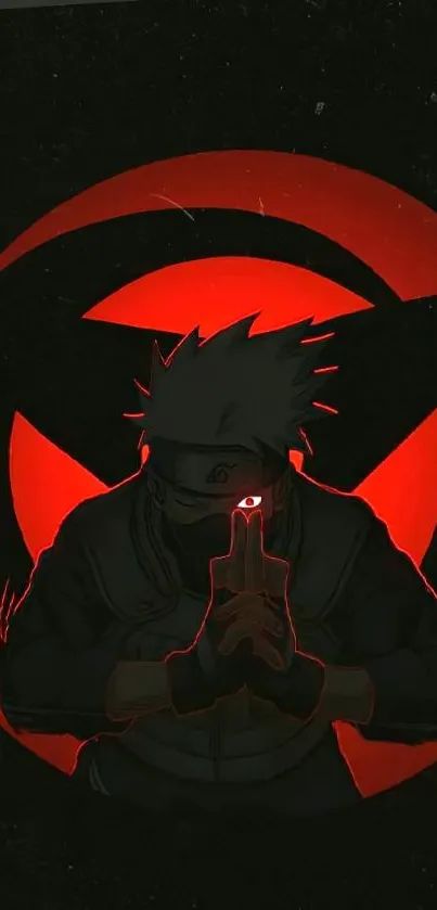 Ninja with red glowing eye in anime wallpaper.