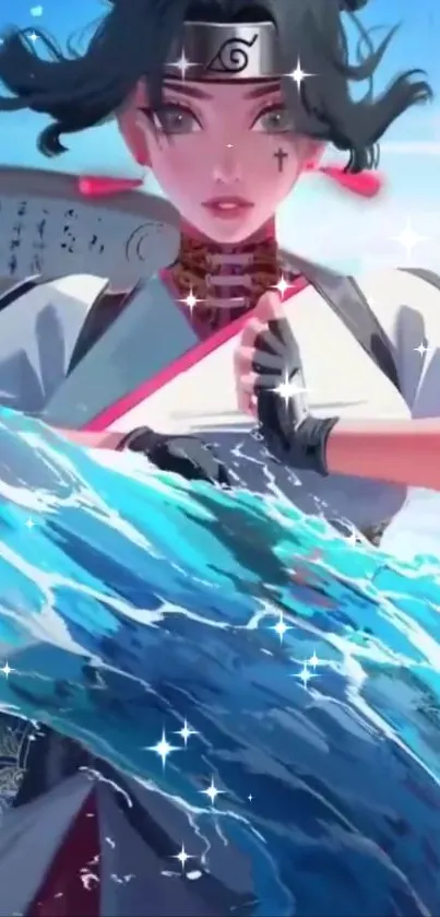 Anime ninja mastering water technique with a vibrant and dynamic scene.