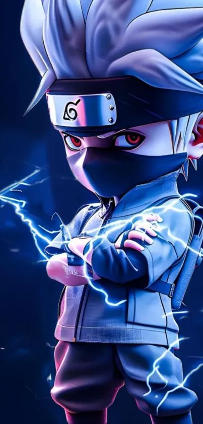 Anime ninja with blue lightning in dynamic mobile wallpaper.