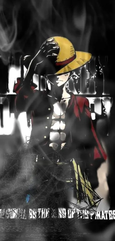 Anime pirate with straw hat and black background.