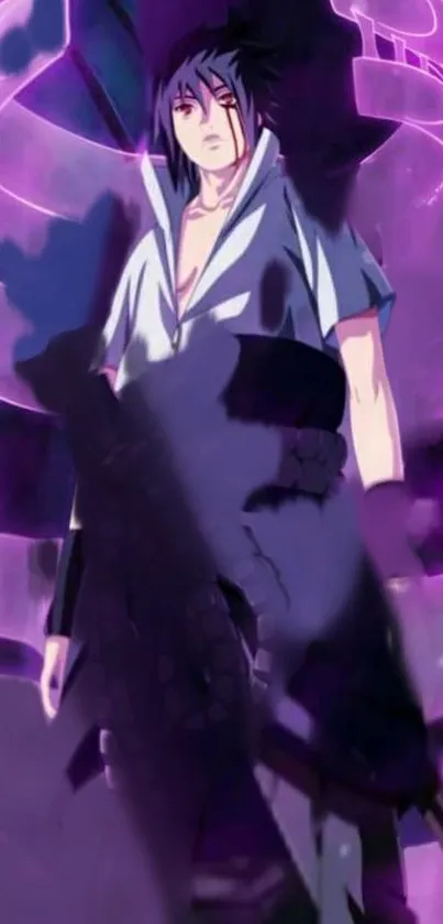 Mystical anime character with a purple aura background.