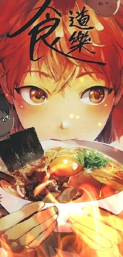 Anime character savoring a ramen bowl.