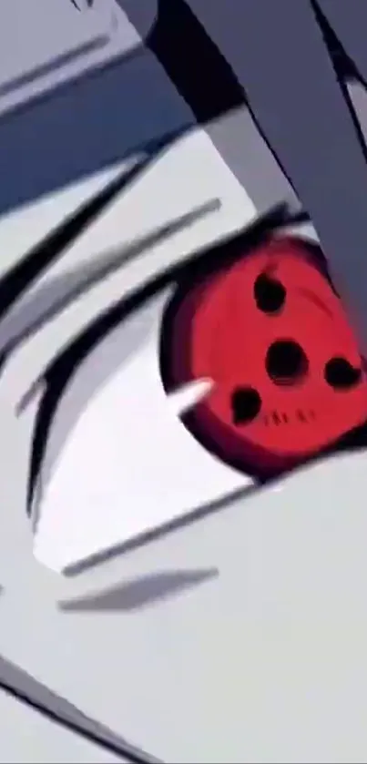 Close-up of an anime red eye with a mystical design.