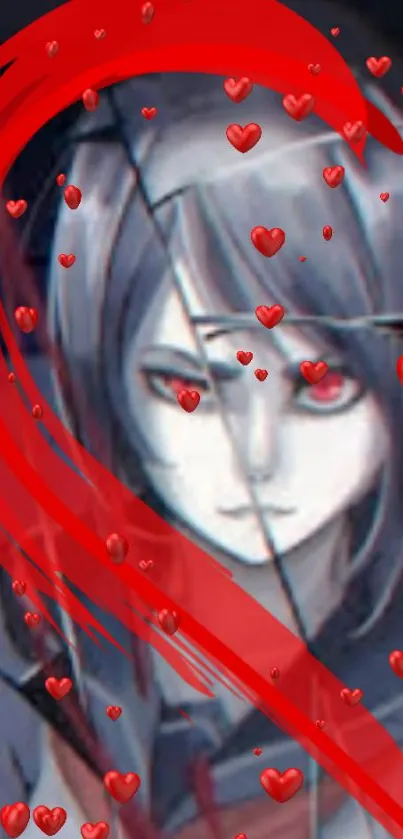 Anime character with red heart and vibrant background.