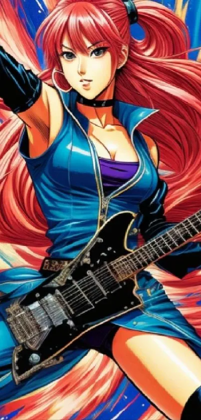 Anime rock star with guitar in vibrant colors, perfect for mobile wallpaper.