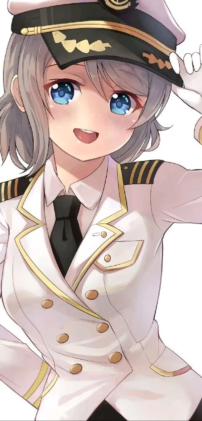 Anime sailor girl in white uniform with captain's hat.