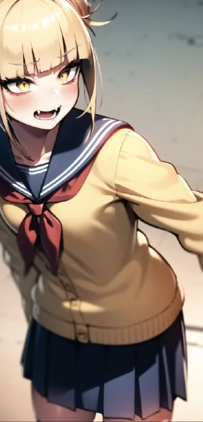 Fierce anime schoolgirl in uniform with vivid expression.