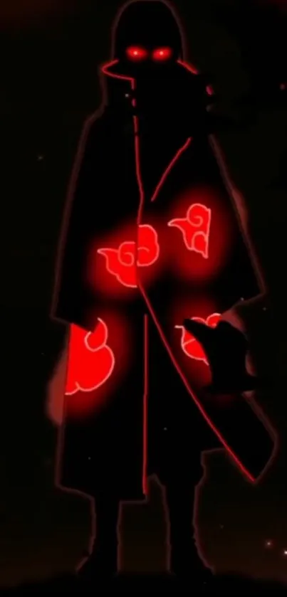 Anime shadow figure with red glowing elements and dark background.