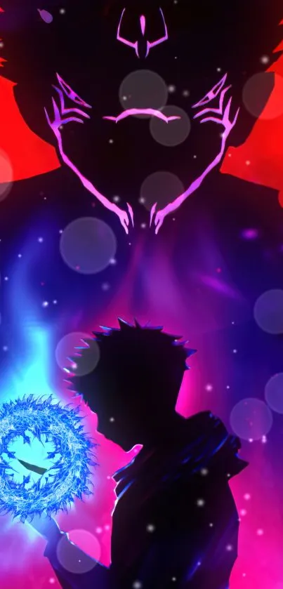 Anime silhouette with glowing energy orb in vibrant colors.