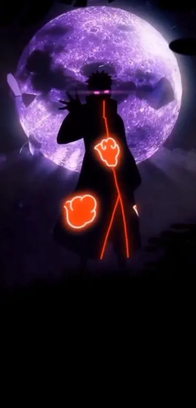 Anime silhouette against a glowing moon.