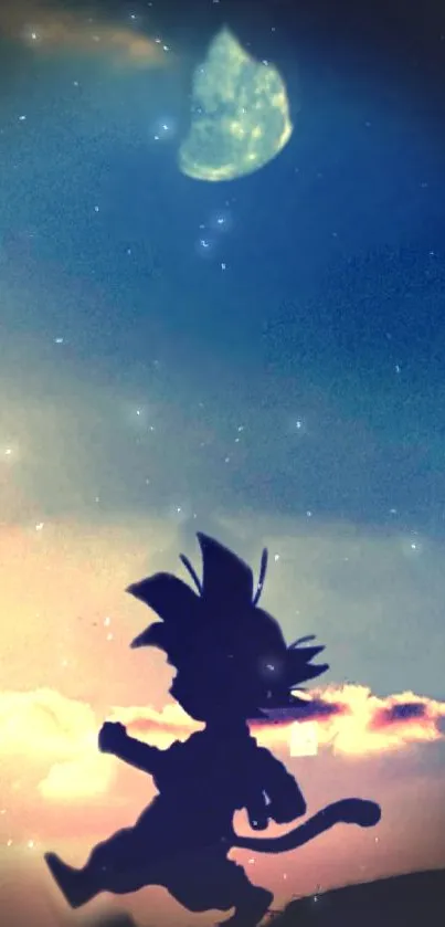 Silhouette of anime character under a vibrant night sky.