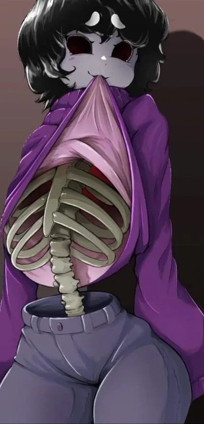 Anime-style character with an open skeleton in a purple outfit.