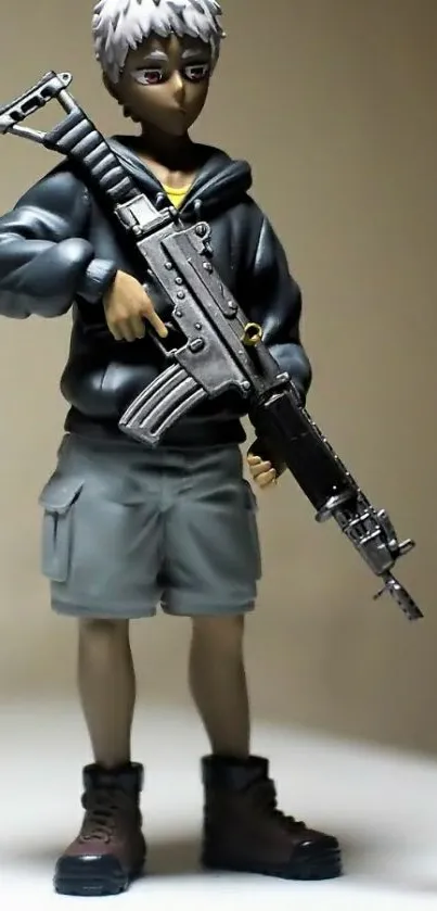 Anime soldier holding rifle in stylish pose.