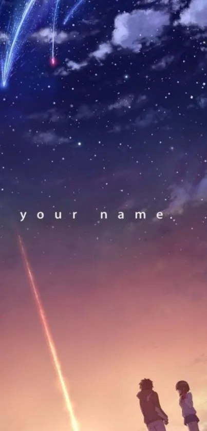 Anime wallpaper with starry sky and a comet in 'Your Name' style design.