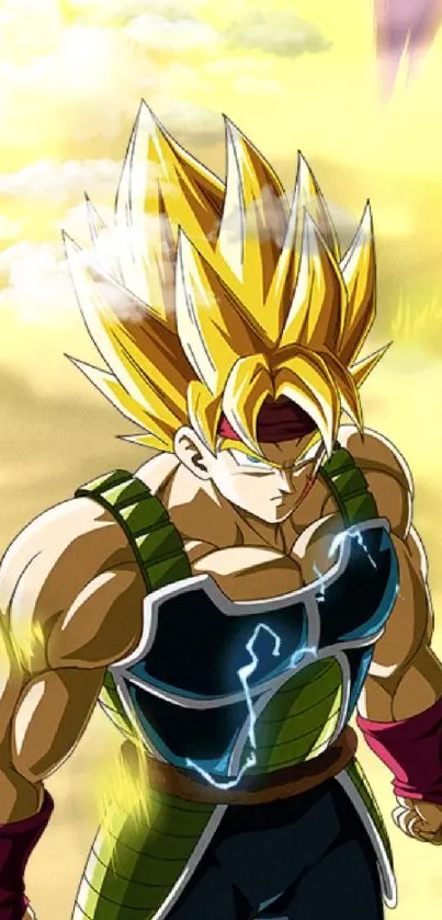 Anime Super Saiyan with glowing yellow aura.