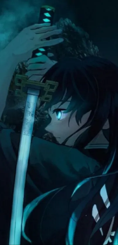 Anime warrior holding a glowing sword in dramatic scene.