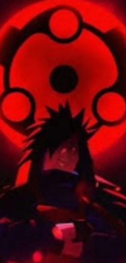 Anime Uchiha character with glowing red symbol background