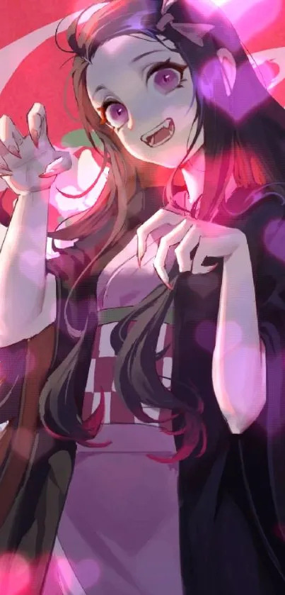 Anime vampire girl with purple hues in vibrant wallpaper.