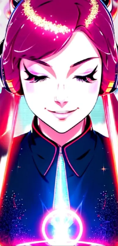 Anime warrior with vibrant neon colors holding a sword.