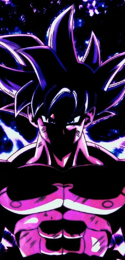 Anime warrior with purple electric aura on vibrant wallpaper.