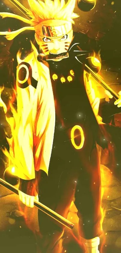 Anime warrior with fiery energy background.