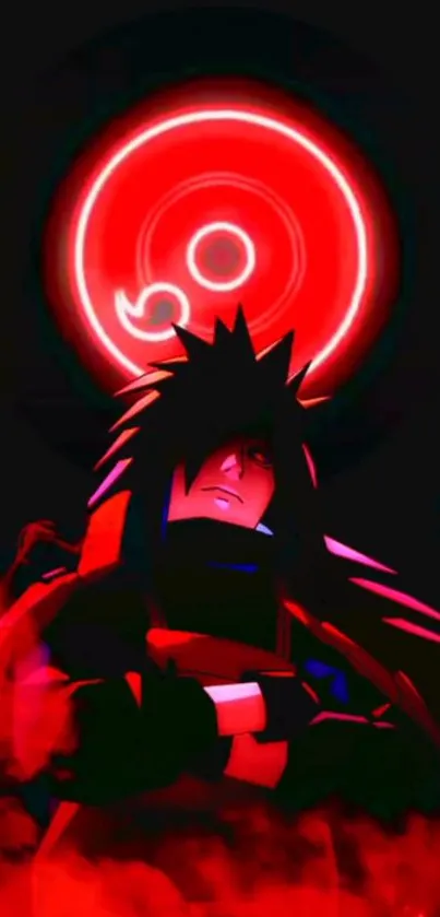 Anime warrior with glowing red neon circle in a dynamic pose.