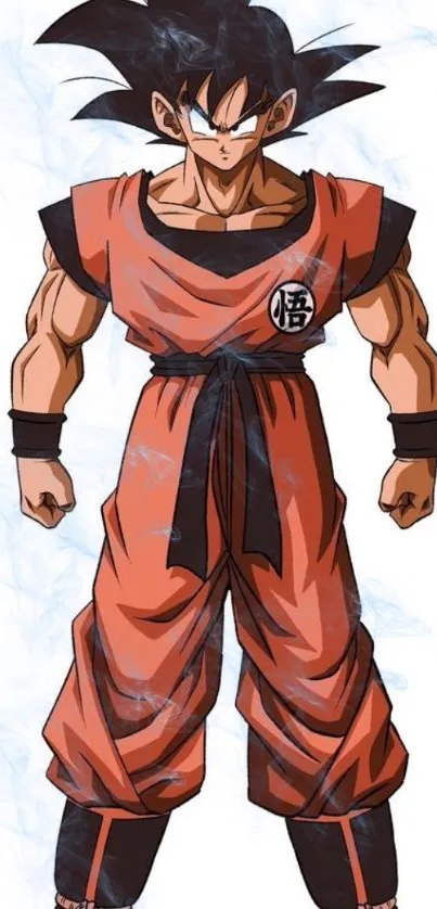 Anime warrior in orange suit with a dynamic pose.