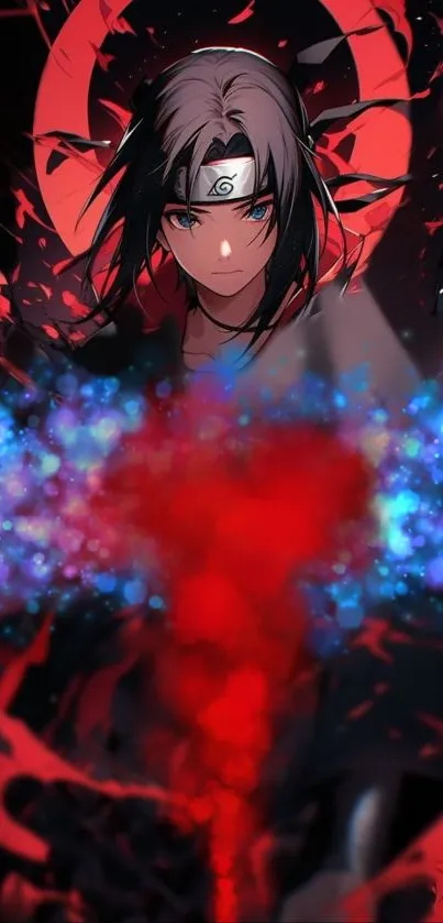 Anime warrior with vibrant red aura.